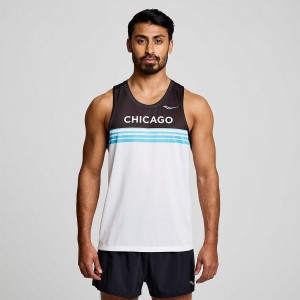 Saucony Chicago Stopwatch Singlet Férfi Trikó Fehér | Hungary S47361-M57