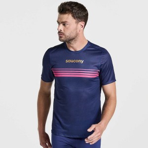 Saucony Elite Rövid Sleeve Férfi Póló Sötétkék | Hungary S63702-H82