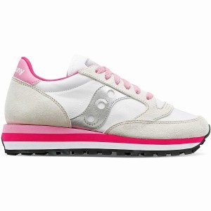 Saucony Jazz Triple Női Utcai Cipő Fehér Szürke Rózsaszín | Hungary S87624-B36