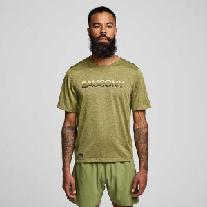 Saucony Stopwatch Grafika Rövid Sleeve Férfi Póló Khaki | Hungary S60754-T24