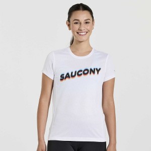 Saucony Stopwatch Grafika Rövid Sleeve Női Póló Fehér | Hungary S21378-N04