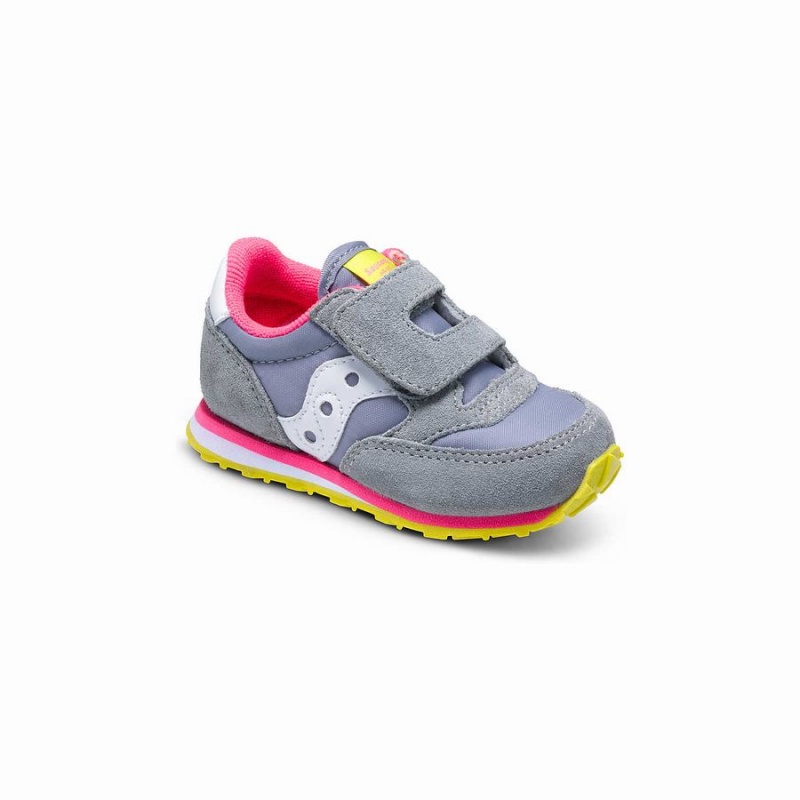 Saucony Baby Jazz Hook & Loop Gyerek Utcai Cipő Szürke Rózsaszín | Hungary S73169-Y43