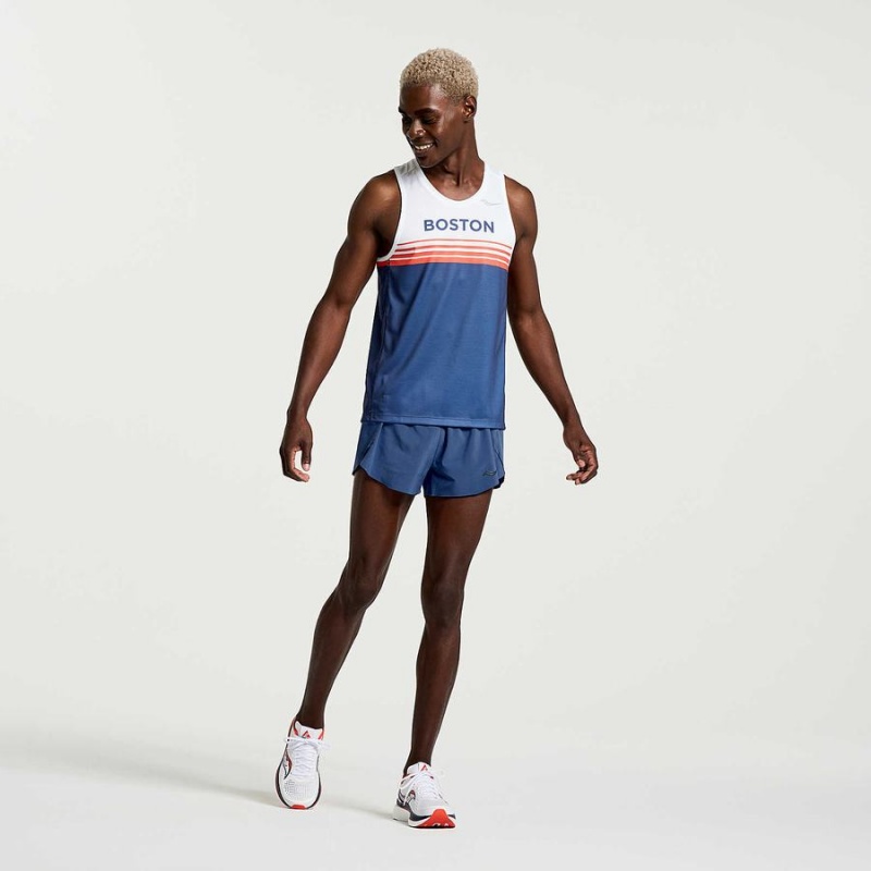 Saucony Boston Stopwatch Singlet Férfi Trikó Kék Fehér | Hungary S32850-D87