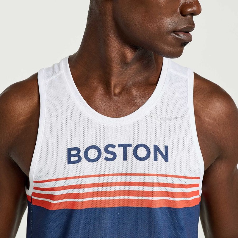 Saucony Boston Stopwatch Singlet Férfi Trikó Kék Fehér | Hungary S32850-D87