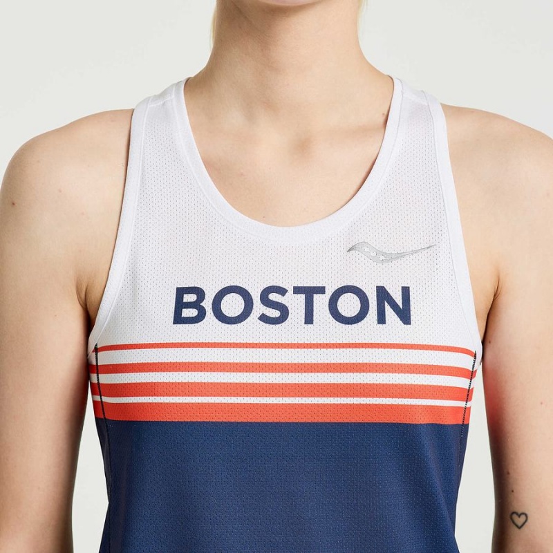 Saucony Boston Stopwatch Singlet Női Trikó Kék Fehér | Hungary S59763-N51