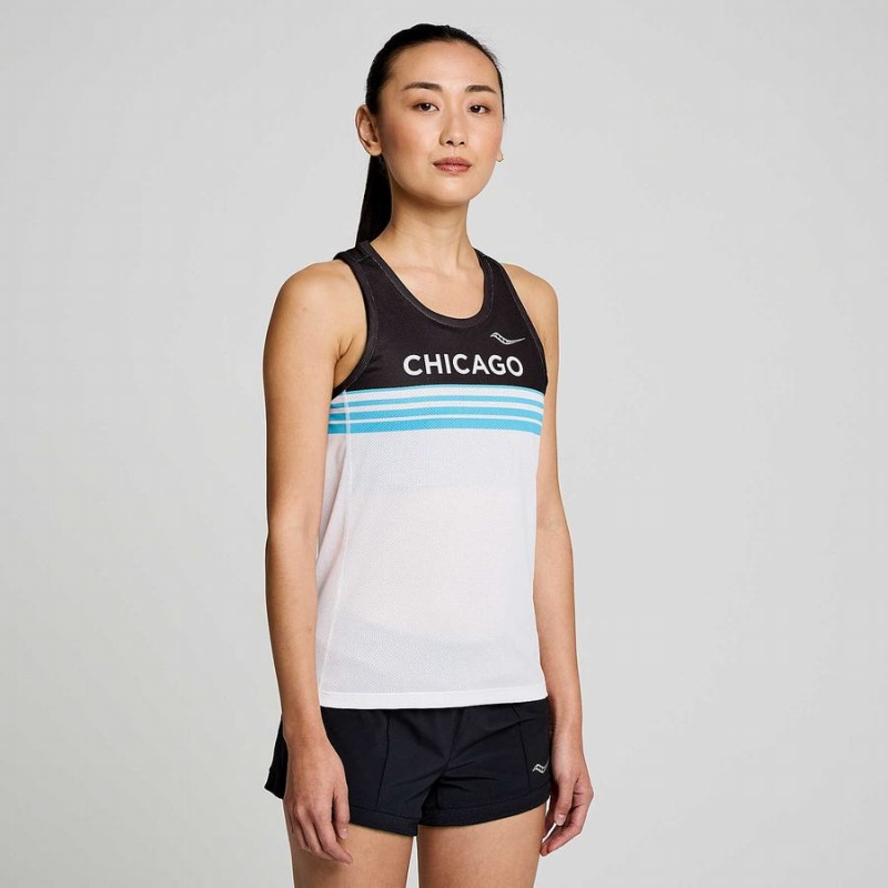 Saucony Chicago Stopwatch Singlet Női Trikó Fehér Fekete | Hungary S32971-C96