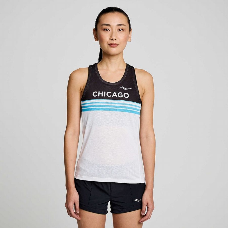 Saucony Chicago Stopwatch Singlet Női Trikó Fehér Fekete | Hungary S32971-C96