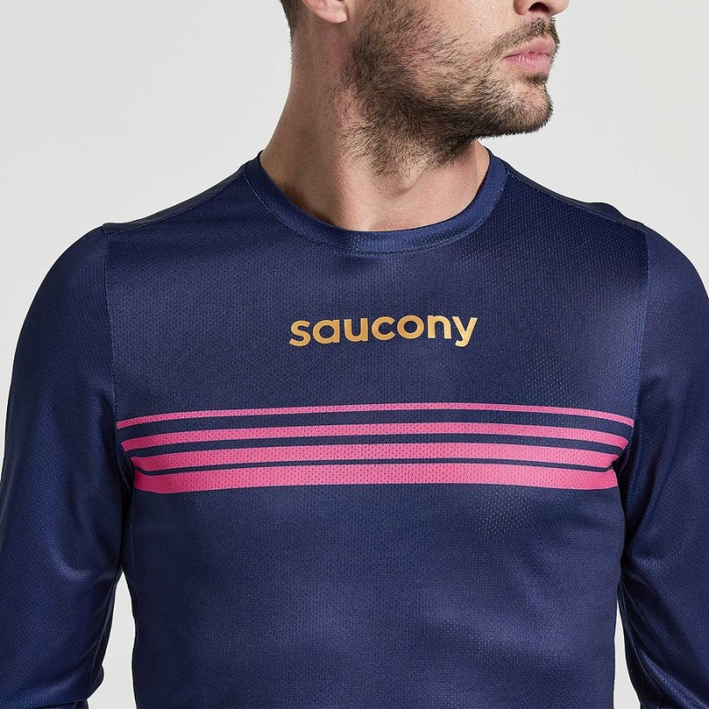 Saucony Elite Long Sleeve Férfi Póló Sötétkék | Hungary S67438-U82