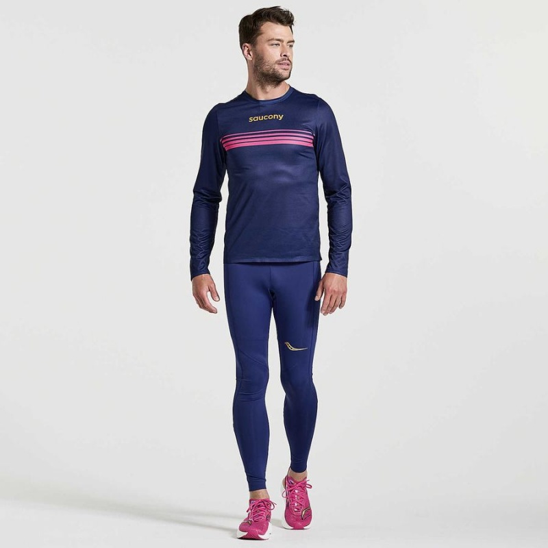 Saucony Elite Long Sleeve Férfi Póló Sötétkék | Hungary S67438-U82