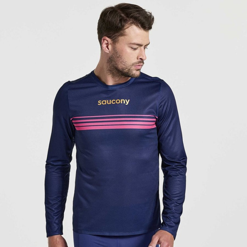 Saucony Elite Long Sleeve Férfi Póló Sötétkék | Hungary S67438-U82