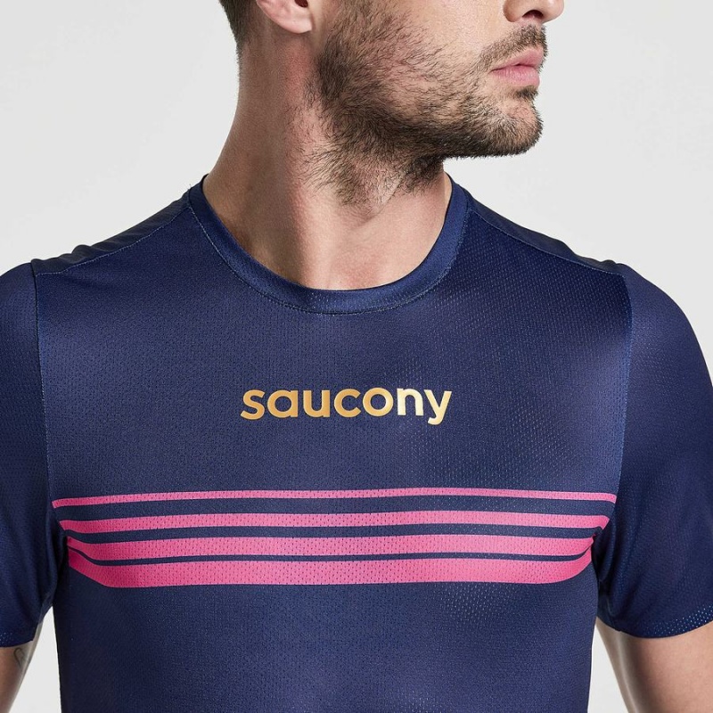 Saucony Elite Rövid Sleeve Férfi Póló Sötétkék | Hungary S63702-H82