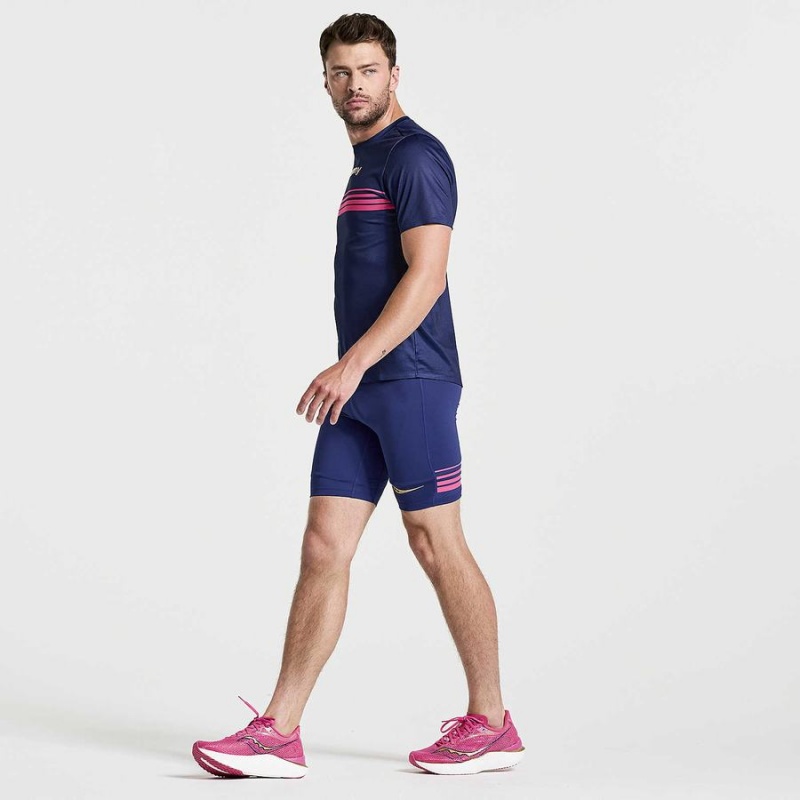 Saucony Elite Rövid Sleeve Férfi Póló Sötétkék | Hungary S63702-H82