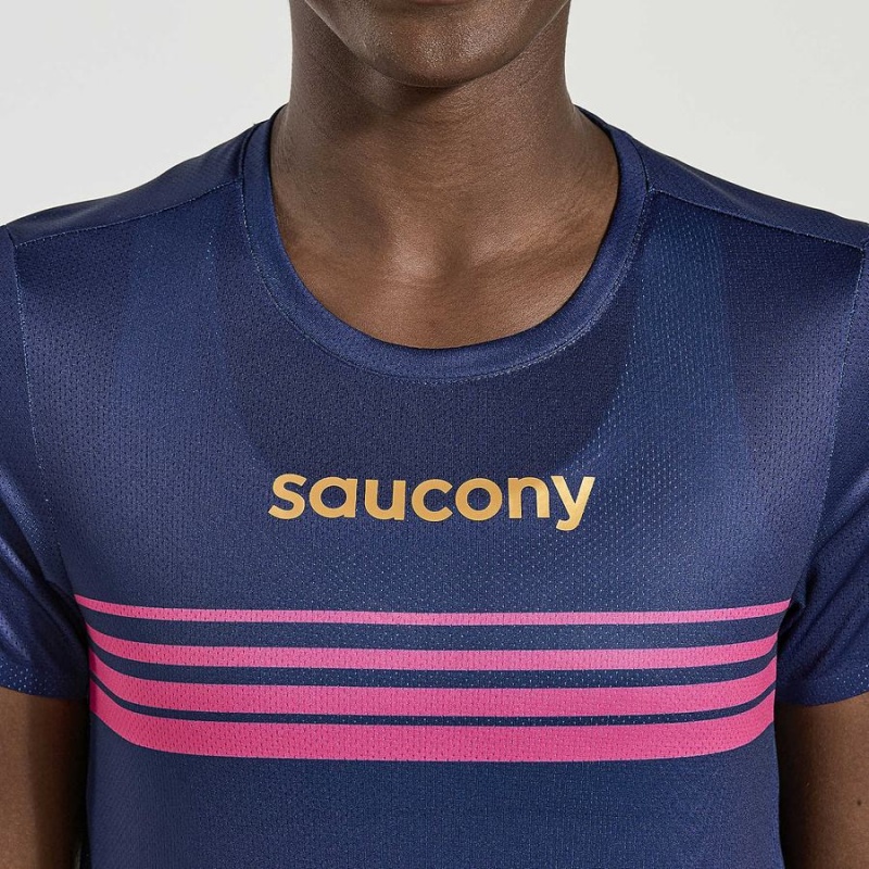 Saucony Elite Rövid Sleeve Női Póló Sötétkék | Hungary S91803-N60