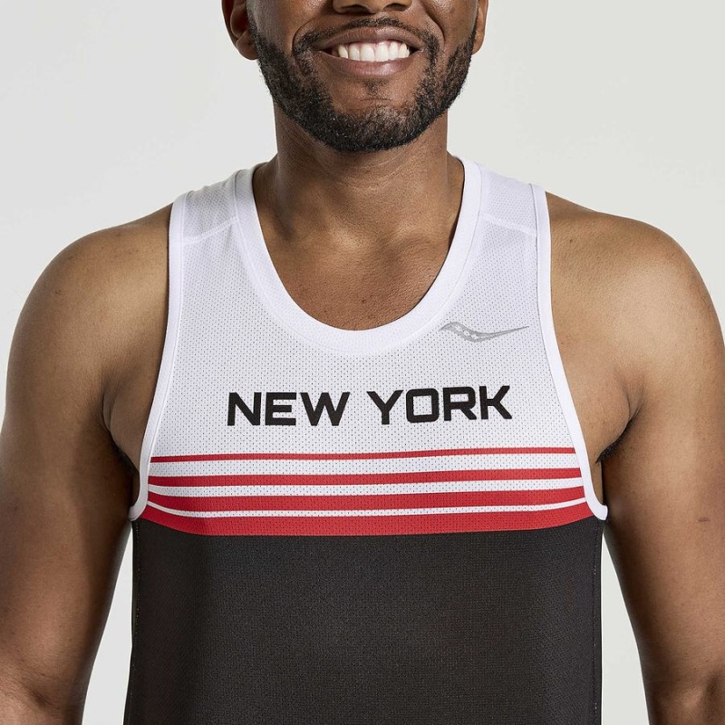 Saucony NYC Stopwatch Singlet Férfi Trikó Fehér Fekete | Hungary S15642-D75