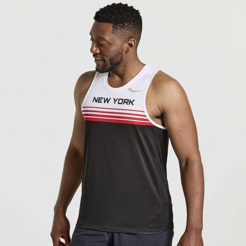 Saucony NYC Stopwatch Singlet Férfi Trikó Fehér Fekete | Hungary S15642-D75