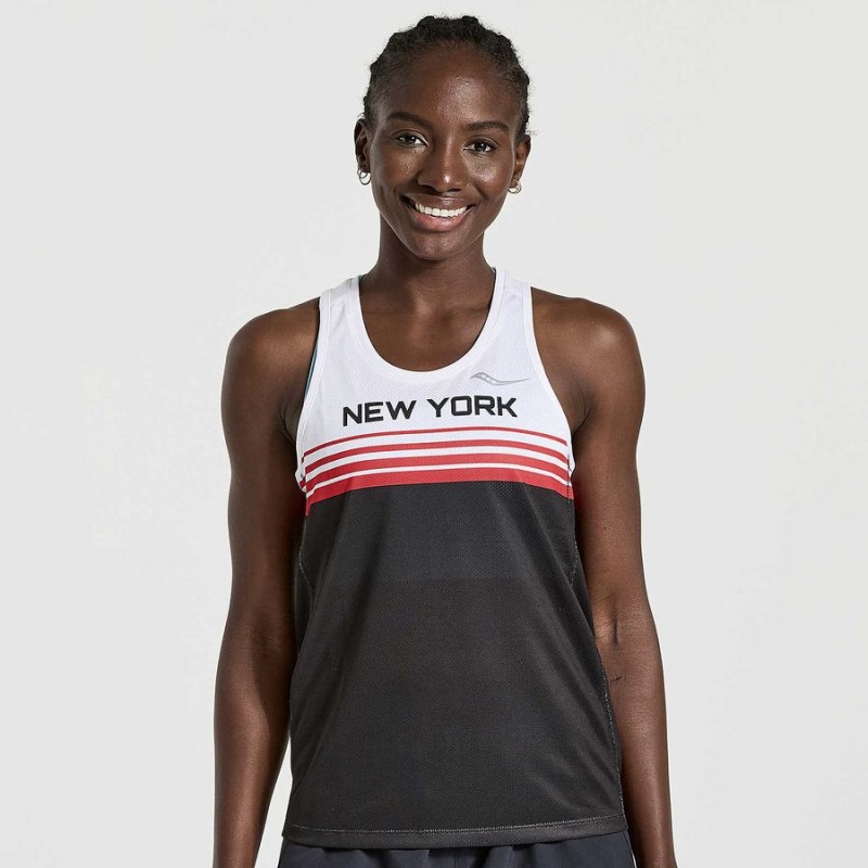 Saucony NYC Stopwatch Singlet Női Trikó Fehér Fekete | Hungary S23491-L48