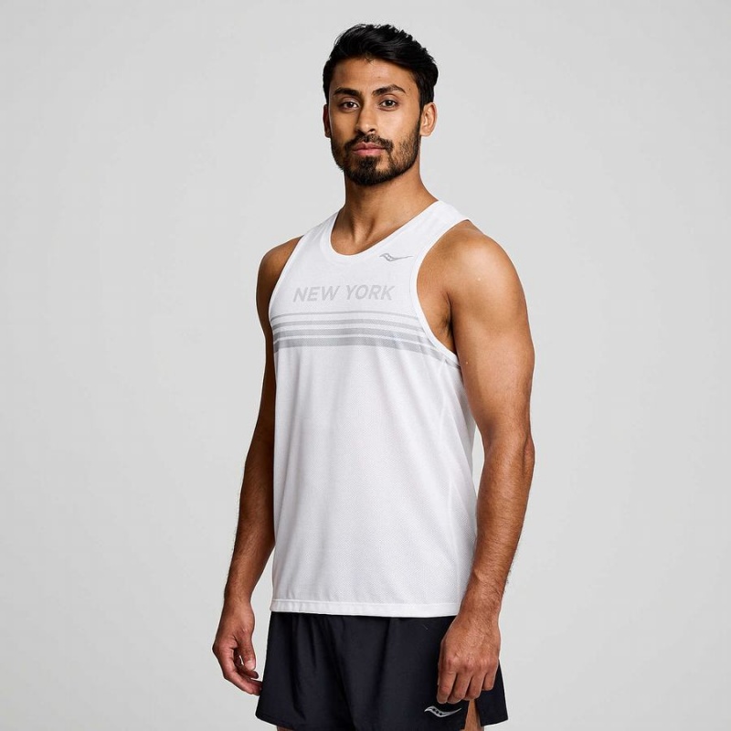 Saucony New York Stopwatch Singlet Férfi Trikó Fehér | Hungary S68930-K65