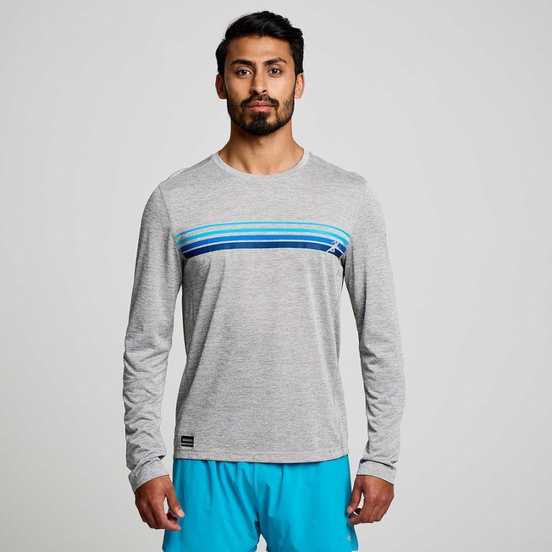 Saucony Stopwatch Grafika Long Sleeve Férfi Póló Világos Szürke | Hungary S87510-E84