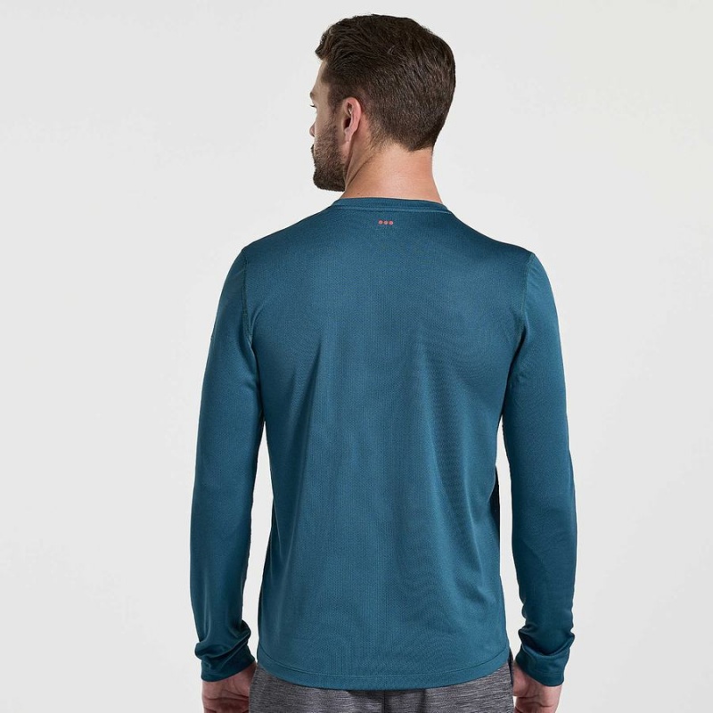 Saucony Stopwatch Grafika Long Sleeve Férfi Póló Kék | Hungary S41326-R78