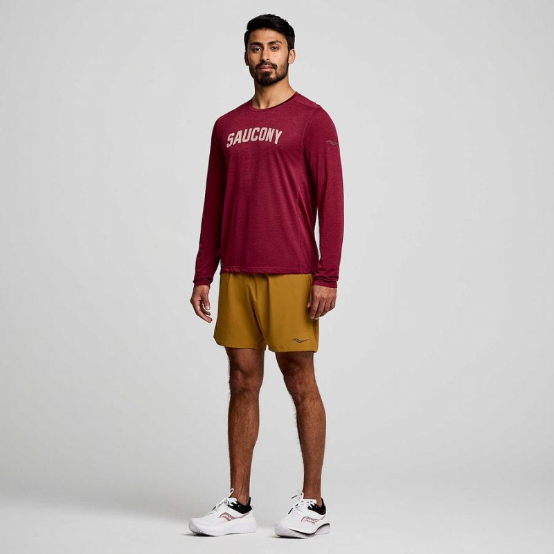 Saucony Stopwatch Grafika Long Sleeve Férfi Póló Piros | Hungary S91052-T43