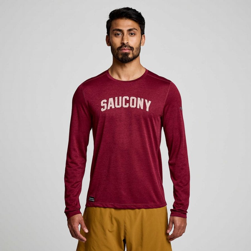 Saucony Stopwatch Grafika Long Sleeve Férfi Póló Piros | Hungary S91052-T43