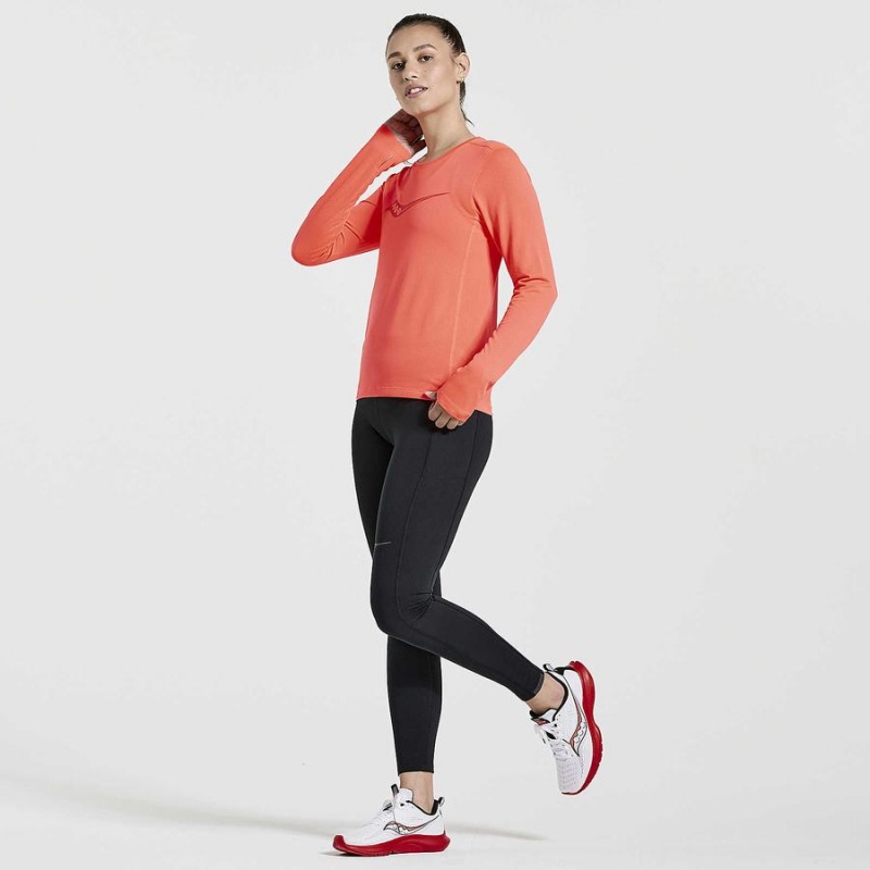 Saucony Stopwatch Grafika Long Sleeve Női Póló Piros | Hungary S59043-F42