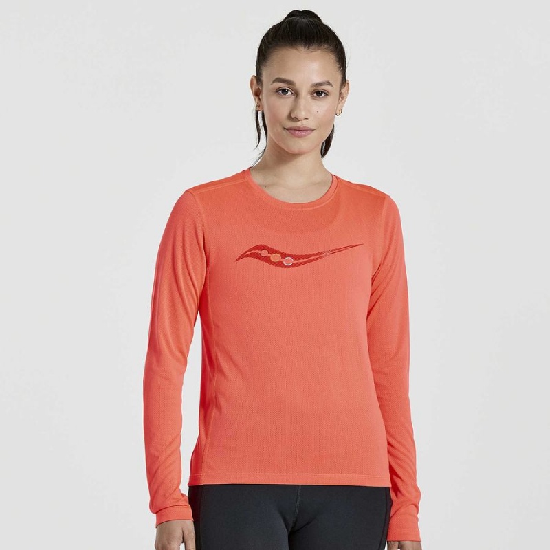 Saucony Stopwatch Grafika Long Sleeve Női Póló Piros | Hungary S59043-F42