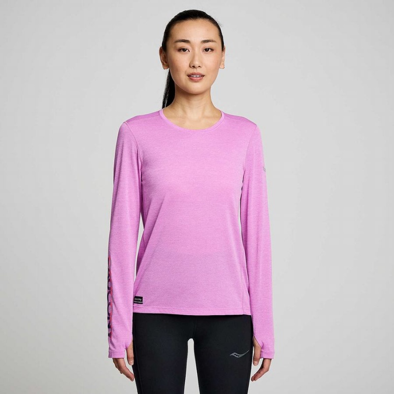 Saucony Stopwatch Grafika Long Sleeve Női Póló Lila | Hungary S90356-J64