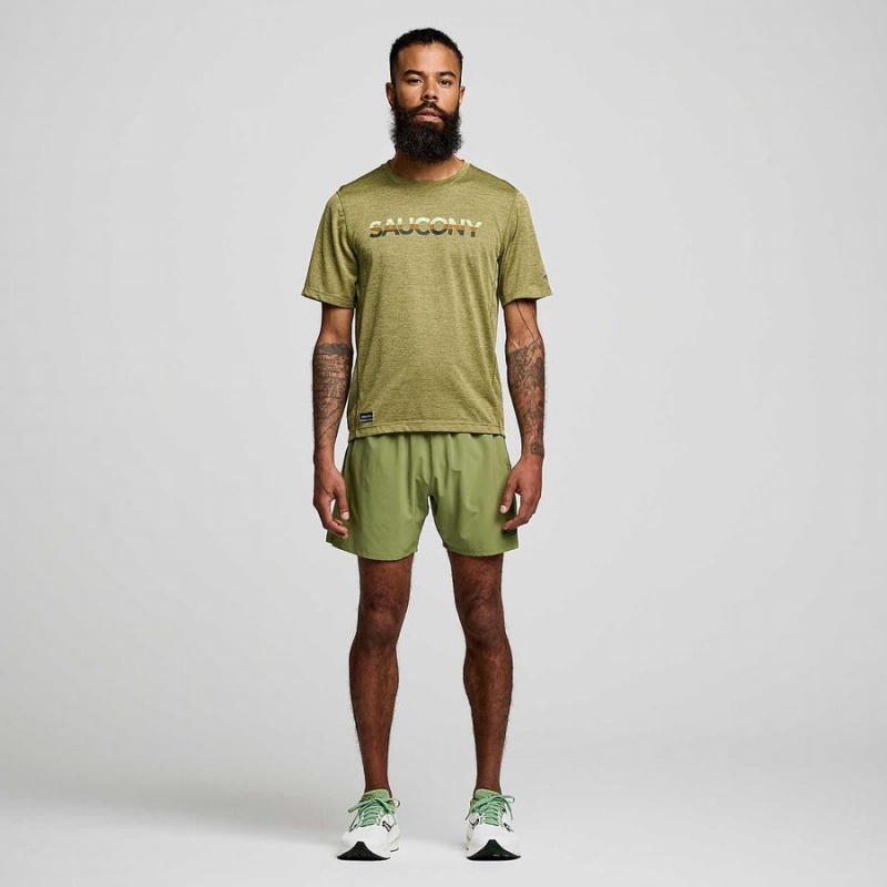 Saucony Stopwatch Grafika Rövid Sleeve Férfi Póló Khaki | Hungary S60754-T24