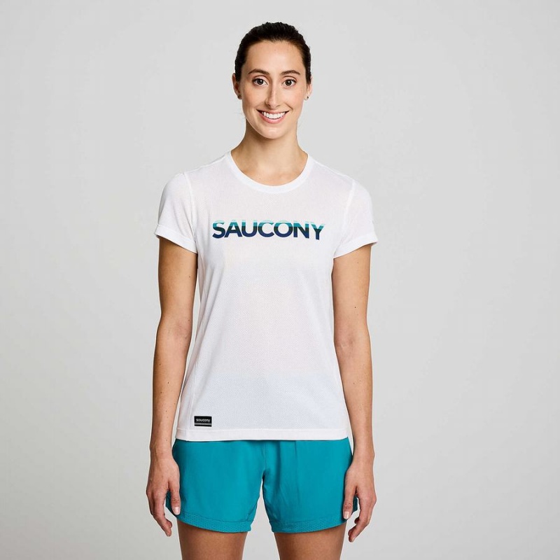 Saucony Stopwatch Grafika Rövid Sleeve Női Póló Fehér | Hungary S68394-B40