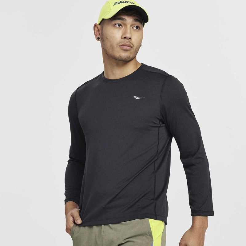 Saucony Stopwatch Long Sleeve Férfi Póló Fekete | Hungary S46702-C36