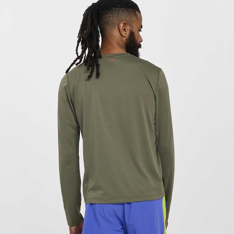 Saucony Stopwatch Long Sleeve Férfi Póló Khaki | Hungary S54697-K15